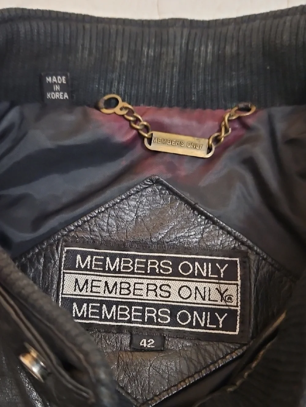 Members Only Vintage 80s Black Leather Bomber Moto Jacket Sz 42 Large Mens